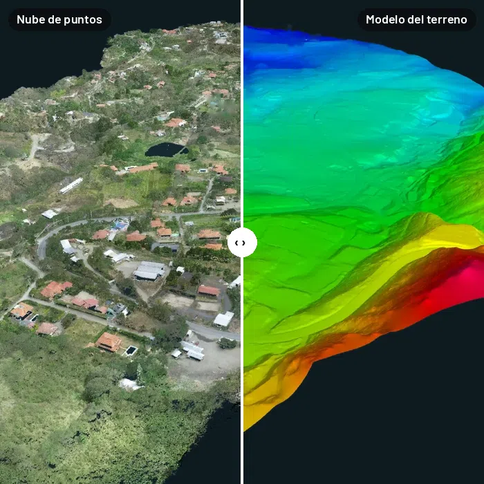 Comparación animada entre nube de puntos LiDAR y modelo digital del terreno